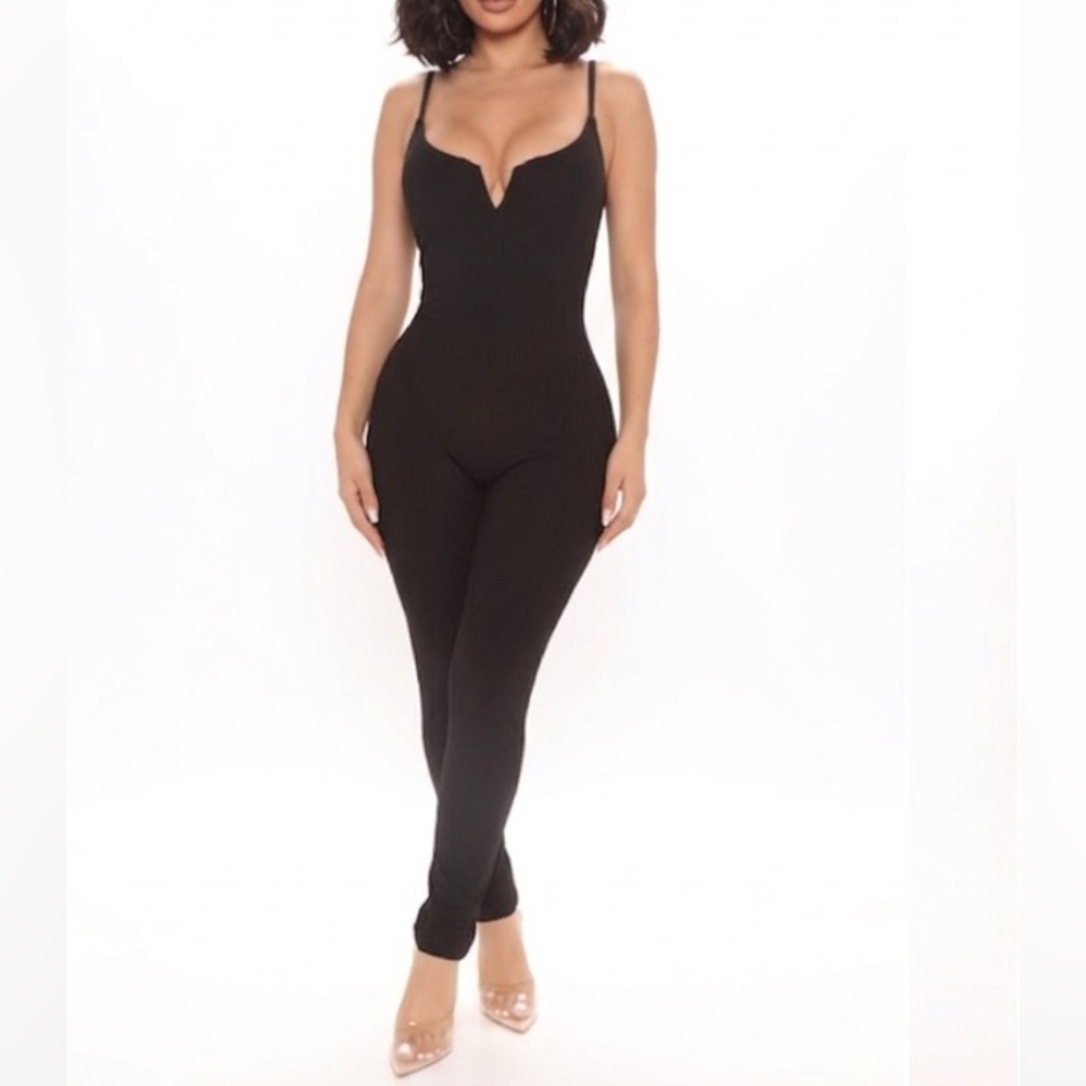 Fashion Nova XS Knit’s About To Go Down Ribbed Jumpsuit Onsie Onepiece V Black